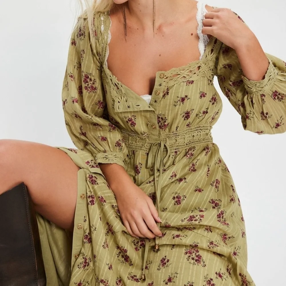 Free People Olive Floral Long - Picture 7 of 9